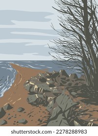 WPA poster art of Point Pelee National Park in Essex County in southwestern Ontario, Canada done in works project administration or federal art project style.