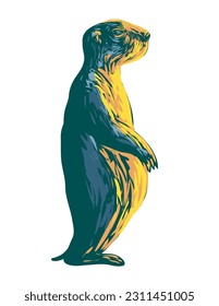 WPA poster art of a Prairie dog standing viewed from side done in works project administration or federal art project style.