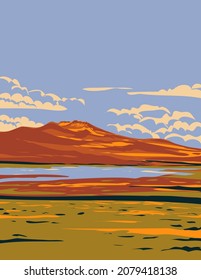 WPA poster art of Rye Patch State Recreation Area on the Humboldt River located in Nevada United States of America USA done in works project administration style.