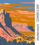 WPA poster art of San Rafael Reef located in Emery County in central Utah in the United States done in works project administration or Art Deco style.