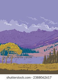 WPA poster art of Stella Lake in Great Basin National Park located in White Pine County, Nevada near Utah, United States USA done in works project administration or federal art project style.