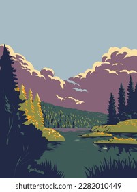 WPA poster art of Terra Nova National Park on the east coast of Newfoundland in the Canadian province of Newfoundland and Labrador along Bonavista Bay in Canada done in works project administration.