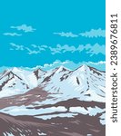 WPA poster art of Trident volcano in Katmai National Park and Preserve located in southwest Alaska USA done in works project administration or federal art project style.