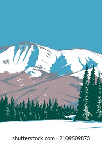 WPA poster art of Winter Park ski resort during winter located in Grand County, Colorado, United States done in works project administration style or federal art project style.