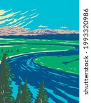 WPA poster art of Yellowstone River in Hayden Valley located in Yellowstone National Park, Wyoming, United States of America done in works project administration style or federal art project style.