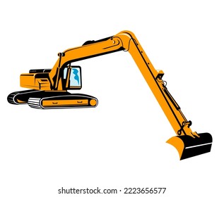 WPA style illustration of an excavator or mechanical digger with boom, dipper and bucket done in retro style on isolated background.