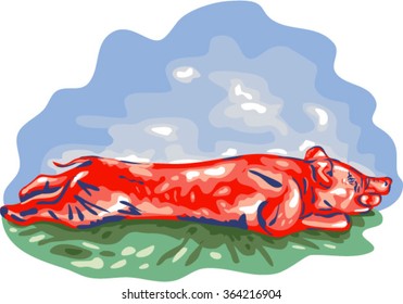 WPA style illustration of roast pig also known as lechon set on isolated white background viewed from the side. 