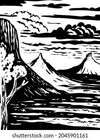WPA woodcut poster art of the Bears Ears National Monument located in San Juan County in southeastern Utah USA done in works project administration black and white style.