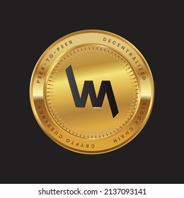 WPR Cryptocurrency logo in black color concept on gold coin. WePower Coin Block chain technology symbol. Vector illustration.