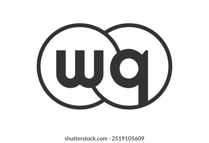 WQ business company emblem with outline rounds and letters w q. Logo template of two merged circles for brand identity, logotype. Vector Infinity symbol  and technology sign.