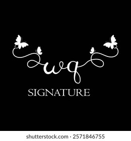 WQ Handwritten initial letter, WQ simple signature vector logo with butterfly shape variation, beauty, photography letter logo design. W Q