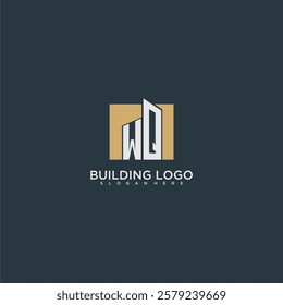 WQ initial letter building logo for real estate with square design