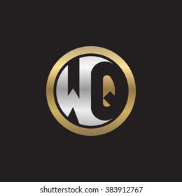 WQ initial letters circle elegant logo golden silver black background