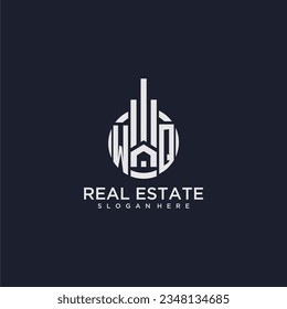 WQ initial monogram logo for real estate with creative circle design vector