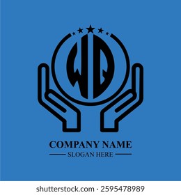 WQ initials held within hands, symbolizing trust and protection. The circle represents unity, while stars highlight excellence and ambition.