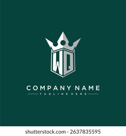 WQ letter monogram initial logo for shield and crown design