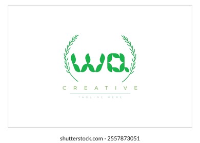 WQ letters eco logo with leaf. Fresh nature and healthy leaf logo design.