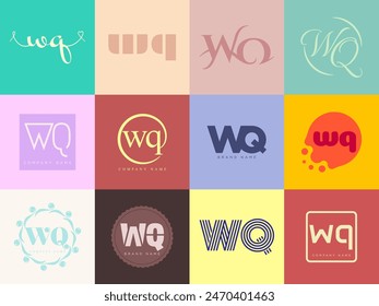 WQ logo company template. Letter w and q logotype. Set different classic serif lettering and modern bold text with design elements. Initial font typography. Collection trendy business identity.