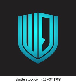 WQ Logo monogram with emblem shield design isolated with blue colors on black background