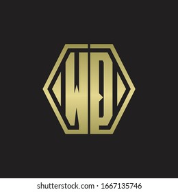 WQ Logo monogram with hexagon line rounded design template with gold colors