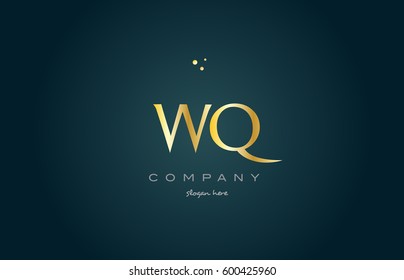 wq w q  gold golden luxury product metal metallic alphabet company letter logo design vector icon template green background