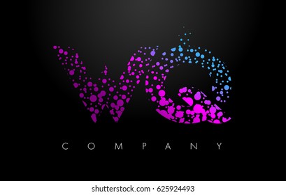 WQ W Q Letter Logo with Purple Blue Particles and Bubble Dots Design Vector.