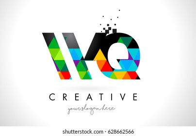 WQ W Q Letter Logo with Colorful Vivid Triangles Texture Design Vector Illustration.