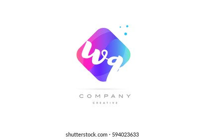 wq w q  pink blue rhombus abstract 3d alphabet company letter text logo hand writting written design vector icon template 