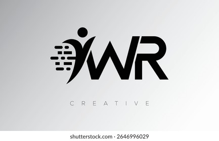 WR Creative Digital Monogram Logo – Futuristic Letter mark Design Featuring Human Shape, Pixel Motion and Minimal Tech Style for Innovative Branding Identity