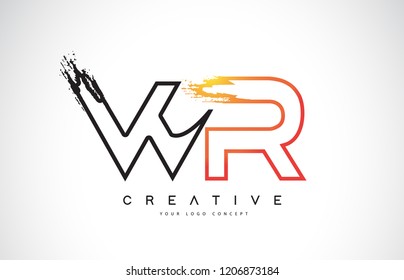 WR Creative Modern Logo Design Vetor with Orange and Black Colors. Monogram Stroke Letter Design.