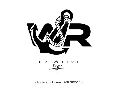 WR Creative Monogram Latte Logo mit Anker und Seil Design Minimalistisches Logo Design
