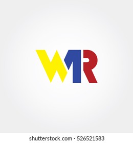 WR flat initial letter logo combining yellow, blue and red