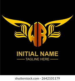 WR Golden Wing Emblem Logo with elegant gold wings, sleek and modern design. Ideal for branding, creative projects, luxury businesses, or artistic ventures.