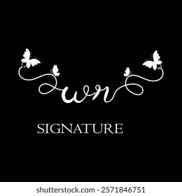 WR Handwritten initial letter, WR simple signature vector logo with butterfly shape variation, beauty, photography letter logo design. W R