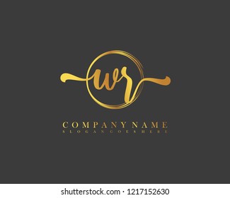 WR initial handwriting logo circle template vector