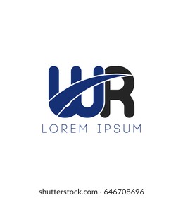 wr initial letter uppercase logo blue and black