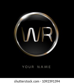 WR initial letters with circle elegant logo golden silver black background
