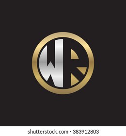 WR initial letters circle elegant logo golden silver black background