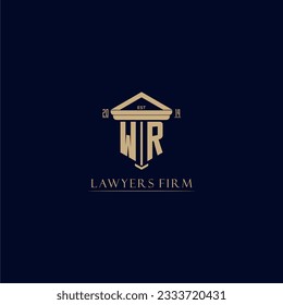 logotipo de la firma de abogados monograma inicial de WR con diseño de hitos