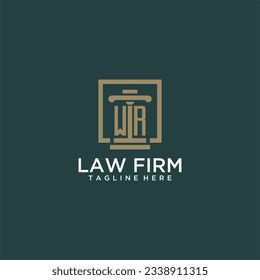 logotipo de monograma inicial de WR para la firma de abogados con diseño de hitos en cuadrado creativo