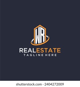 WR initial monogram logo real estate with building style design vector