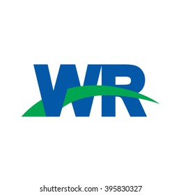 WR initial overlapping swoosh letter logo blue green