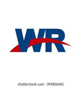WR initial overlapping swoosh letter logo blue red