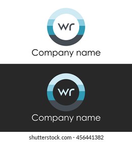 WR letter circle shape icon logo white blue