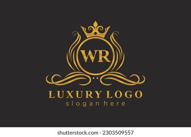 WR Letter Royal Luxury Logo template in vector art for Restaurant, Royalty, Boutique, Cafe, Hotel, Heraldic, Jewelry, Fashion and other vector illustration.