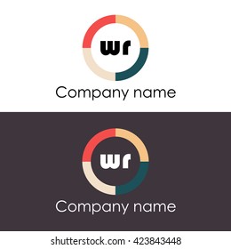 WR letters business logo icon design template. Symbol with four colors circle