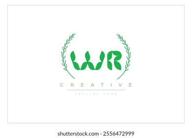 WR letters eco logo with leaf. Fresh nature and healthy leaf logo design.