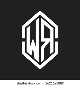 WR Logo monogram with hexagon shape and outline slice style with black and white