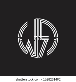 WR Logo monogram triple ribbon style line design template isolated on black background