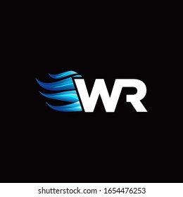 WR monogram logo with blue fire style design template